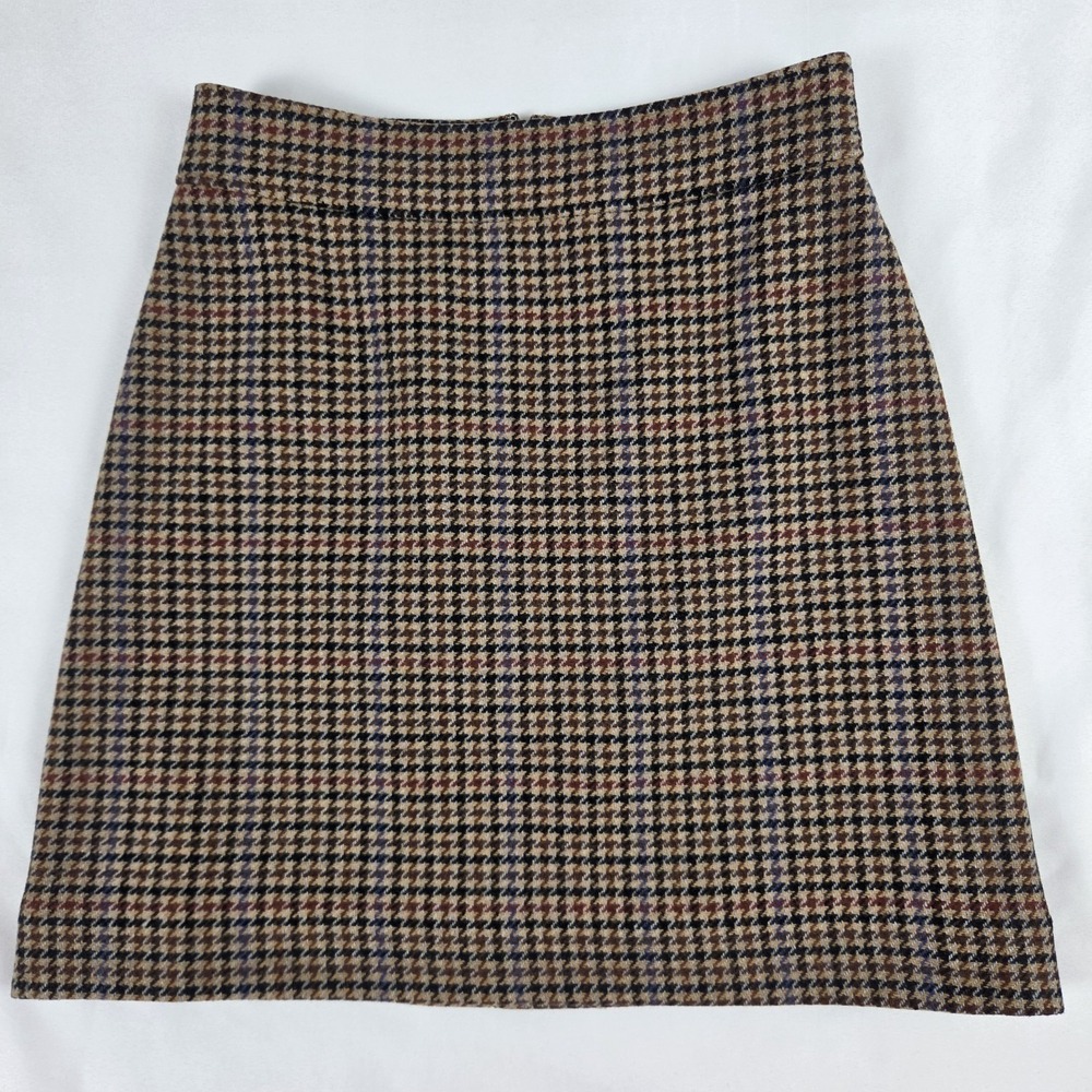 J Crew Brown Houndstooth Mini Skirt Preppy Academia Career A-line Size 2 - Picture 1 of 6